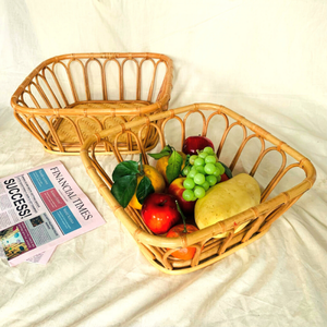 Juego de 2 Cestas de Almacenamiento Ovaladas de Ratán Tejido a Mano, Organizador de Mimbre Marrón Natural para Decoración del Hogar y Uso en la Cocina - Product Image 5