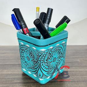 Multifunctional Desktop Storage Pen Holder Hand Tooled Genuine Leather <b>Organizer</b> Pen Stand Pen Holder Pencil Cup <b>Desk</b> <b>Organizers</b> - Product Image 1