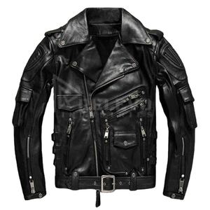 เสื้อแจ็คเก็ตหนังแท้สำหรับผู้ชายสไตล์คอเปอร์เซียน แนวสตรีทแฟชั่น สำหรับฤดูหนาว สีน้ำตาลล้วน แบบเรียบง่าย พร้อมบริการดรอปชิปปิ้ง - Product Image 3