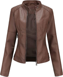 Pour la couleur coupe-vent respirant classique femmes Zip décontracté en cuir Bomber veste hiver fini - Product Image 3