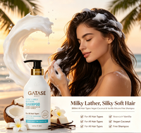 GATASE Shampooing Lotion Premium Bio Coco Vanille Anti-Frisottis Sans Silicone Éclaircissant Hydratant Lissant Quotidien pour Cheveux Abîmés