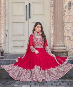 Dernier costume indien Anarkali brodé pour femme Travail éthéré en pierre Georgette pour la fête et les occasions spéciales pour adultes - Product Image 3