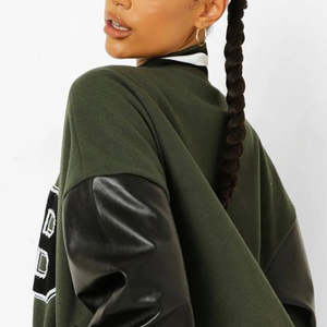 Vestes universitaires matelassées pour femmes des meilleurs fabricants Camo Green Women's Stand Collar B Letter Sleeve Knitted - Product Image 5