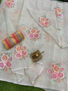 Nuevo Lanzamiento de estilo indio y pakistaní, estampado floral elegante, trabajo de múltiples hilos y bordado, Sari indio para ropa de mujer y Niña - Product Image 5