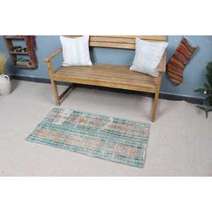 Tapis vintage 2x3,9 pieds (60x120 cm), tapis persan turc bleu - Product Image 1