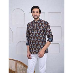 เสื้อคุर्ตาผ้าฝ้ายพิมพ์ลายลำลองสำหรับผู้ชาย แขนยาว ผ้าป๊อปลิน ระบายอากาศได้ดี ลายดอกไม้ - Product Image 4