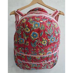 <b>Lightweight</b> Cotton Boho Quilted Mini <b>Backpack</b> Indian Hand Block Print Floral Design Zipper Closure Unisex Travel Beach School - Product Image 2