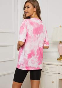 Camiseta de mujer de tendencia superior ajustada peso ligero Venta caliente camiseta de gran tamaño logotipo personalizado verano algodón Tie Dye camiseta - Product Image 4