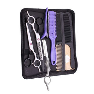 Kit de tijeras de peluquero de 7 piezas, maquinilla de afeitar de peluquero personalizada y cizalla de corte de adelgazamiento, juegos de tijeras de acero alemán de 5,5" - Product Image 1