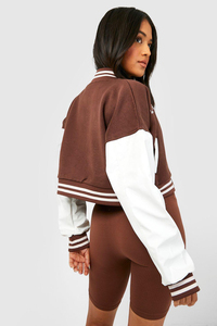 Veste universitaire unisexe avec col côtelé distinctif, manches contrastées, esprit scolaire, broderie personnalisée, équipe scolaire - Product Image 6