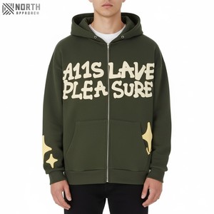 Sweat-shirts à capuche surdimensionnés pour hommes, couleur personnalisée OEM 2025, manches régulières, impression 3D en mousse gonflée, logo brodé, réversible, hiver - Product Image 1