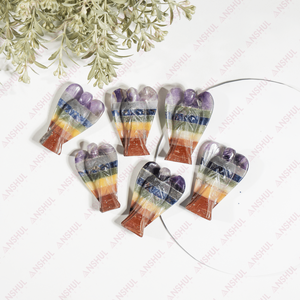 Wholesale Multicolor Carved 7 <b>Chakra</b> 2" Gemstone Angels Bonded Natural Polished Healing <b>Crystal</b> For Decoration Meditation - Product Image 3