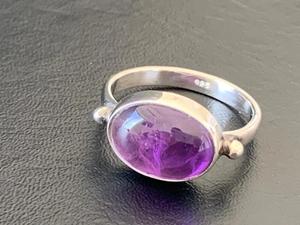 Anillo de Plata de Ley 925 Estilo Bohemia con Gema Fina, Engaste de Bisel Hecho a Mano, Amatista de Corte Ovalado, Piedra de Nacimiento de Febrero para Mujer - Product Image 5