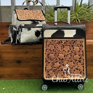 Nueva fábrica, venta al por mayor, maleta con ruedas de cuero de vaca mecanizada a mano de lujo y mochila de pañales de cuero mecanizada a mano, juegos de 2 uds. - Product Image 1