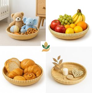 Ensemble de 3 paniers en bambou tressé à la main de styles assortis, décoratifs et fonctionnels pour les fruits, le pain, les collations - Product Image 1