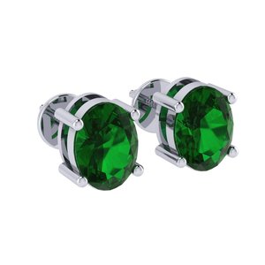 Boucles d'oreilles clous en argent sterling plaqué or avec pierre précieuse émeraude taille ovale, 2 pierres, bijoux fins, pierre de naissance de mai - Product Image 5