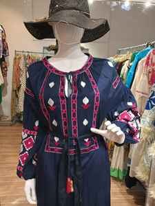 Robes élégantes vintage pour femmes à col rond, manches longues, avec lacets à la taille, imprimé floral brodé, design maxi pour femmes, automne 2025 - Product Image 5