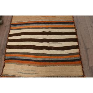 3.2x10.7 ft Vintage Turkish Rug, Runner Rug, Kilim <b>Brown</b> <b>Wool</b> Rug - Product Image 3