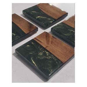 Vente en gros de sous-verres créatifs en bois avec ombrage noir et doré en résine de forme personnalisée sous-verres pour mariage, café, thé personnalisés - Product Image 1