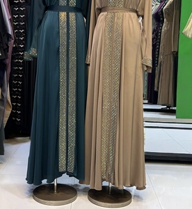 Wholesale Modest Dubai Beaded <b>Sequined</b> Long Sleeve Abaya Muslim Traditional Handmade Wedding Women Polyester Breathable V Neck - Product Image 4