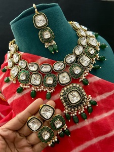Premium Quality Designer <b>Gold</b> Plated Kundan Stones Look <b>Necklace</b> <b>Set</b> With <b>Earrings</b> Wedding Tikka Wear Collection For Women - Product Image 3