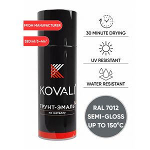KOVALI 3 en 1 Aérosol Spray Apprêt Émail Protection Anti-Rouille et Anti-Corrosion Métal Bois Semi-Brillant Gris Basalte RAL 7012 520ml - Product Image 1