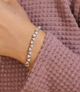 Round Cut Moissanite Bracelet,14K White Gold Bracelet for her, <b>Charm</b> Bracelet, Anniversary Gift - Product Image 2