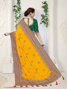 Trendmalls - Sari de Satén Color Limón para Mujer, Pieza de Blusa Sin Coser (K919-Amarillo), Ropa India y Pakistaní, Estilo Fiesta, Boda - Product Image 3