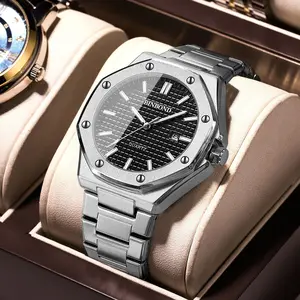 Relógio de pulso de aço para homens, relógio de pulso de quartzo de marca BINBOND, relógio de pulso de luxo para homens, presente para o marido
