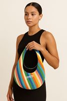 Sac à main en perles à rayures arc-en-ciel coloré sac fourre-tout en forme de larme pour femmes sac à bandoulière tendance d'été