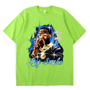 Qualité originale T-shirt imprimé vintage à manches courtes pour hommes 100% coton Style Hip Hop surdimensionné épaule tombante Street Wear - Product Image 4