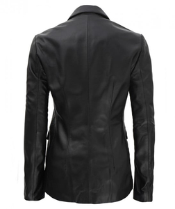 Blazer en cuir long de haute qualité pour femmes en véritable peau de mouton, style motard, fermeture à double boutonnage, logo personnalisé, vente en gros OEM - Product Image 6