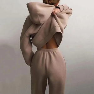Elegante chándal de 2 piezas para mujer, sudaderas con capucha de otoño e invierno, pantalón superior, sudaderas, pantalones de chándal, pantalones para correr, trajes de Color sólido - Product Image 3
