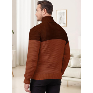 Pull en maille d'hiver pour homme OEM, polyester, tricot jacquard, col montant, logo personnalisé sur le devant, anti-boulochage, respirant, anti-froissement - Product Image 2