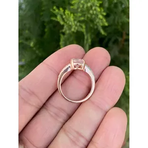 925 Silver Oval Cut Rose <b>Quartz</b> <b>Ring</b> Romantic Gemstone Engagement Rhodium Plated Set with Natural Stone Inlaid with Diamond - Product Image 2