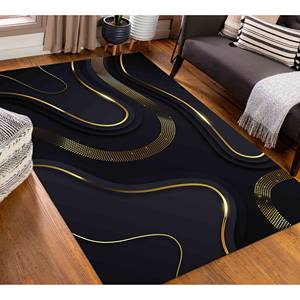 Black and Gold Abstract <b>Rug</b>: <b>Chenille</b> Anti-Slip Carpet,Nonwoven Soft <b>Rug</b> - Product Image 4