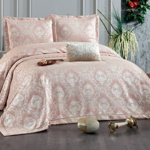 Guzide Safir Salmon Pink 4-Piece Customized Classic Luxury Home <b>Bedspread</b> <b>Set</b> 100% Chenille Organic Woven Striped Washable Ant - Product Image 1