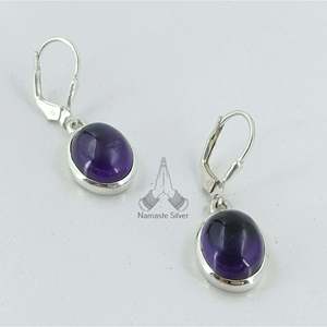 Pendientes Colgantes de Plata con Amatista Ovalada, Joyería Artesanal con Piedras Preciosas, Regalo de Oro para Ella en Navidad, San Valentín, Cumpleaños o Aniversario - Product Image 4