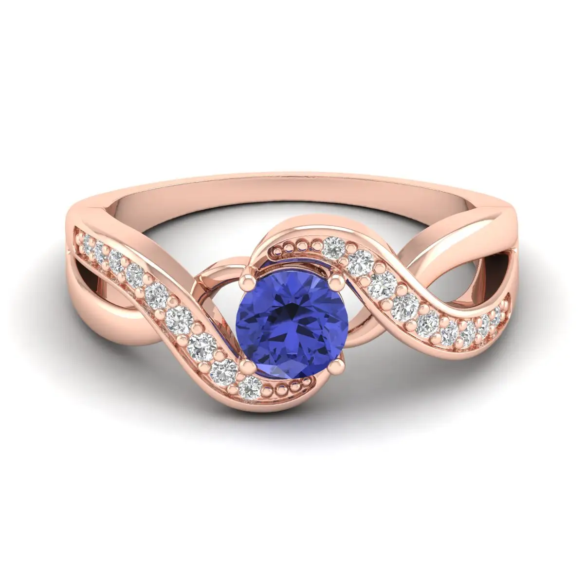 Kualitas tinggi 14K emas mawar batu permata Tanzanite cincin Moissanite penjualan terbaik kustom halus perhiasan pernikahan wanita cincin pertunangan