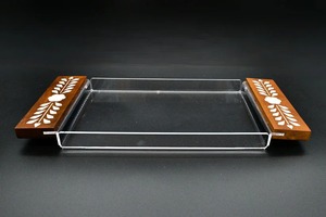 ถาดเสิร์ฟสไตล์อาหรับแบบดั้งเดิมสำหรับวันอีดและเดือนรอมฎอนพร้อมแม่ของไข่มุกฝังฐานไม้และอะคริลิคสร้างขึ้นในอินเดีย - Product Image 3