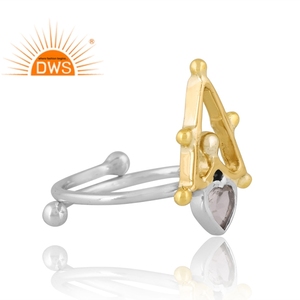 Texture Design Argent Sterling Plaqué Or 18K Améthyste Verte Naturelle Bague de Pierres Précieuses Conception Personnalisée Fournisseur de Bijoux Pour Femmes Gif - Product Image 4