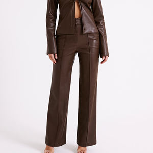 Pantalones de cuero genuino de cintura alta informales para mujer de calidad superior ODM diseño de invierno personalizado pantalón transpirable de último estilo - Product Image 4