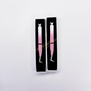 Pince à épiler professionnelle en acier inoxydable pour extensions de cils volume russe, à découpe papillon, revêtement en poudre bicolore, outil de beauté - Product Image 5