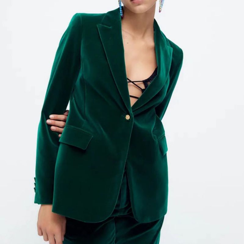 New Design High Repurchase Rate Stylish Blue Velvet With Buttons Women's Blazers Femmes Femenin
