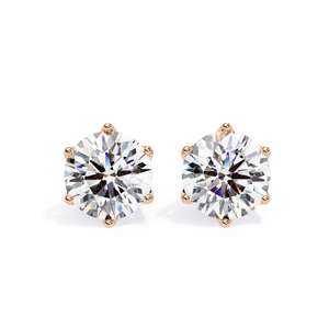 ต่างหูเม็ดเพชรกลมสีทอง14K สำหรับผู้หญิงที่ได้รับการรับรองจากแล็บแบบคลาสสิกเป็นของขวัญ - Product Image 1
