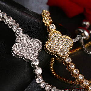 สร้อยข้อมือคริสตัลลูกบาศก์เซอร์โคเนียสำหรับงานแต่งงานของเจ้าสาวปรับได้ - Product Image 5