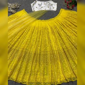 มาใหม่ Georgette ประดับด้วยชิมเมอร์ที่สวยงามเทียม Georgette ลําดับงานเย็บปักถักร้อยเลฮงก้าชอลีกับดูปัทต้า - Product Image 5