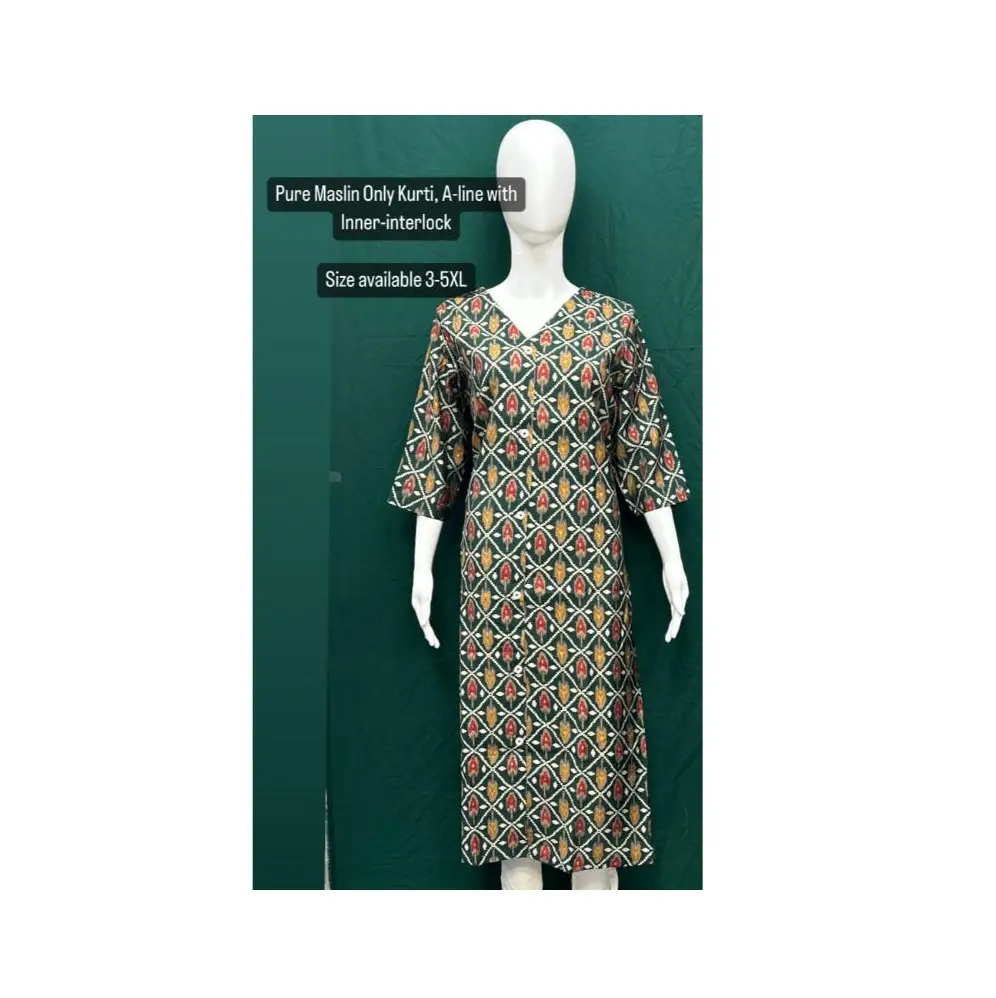 New Design Customized Women Long Muslin Kurti for Festive Wear Use with Custom Design and Logo from India