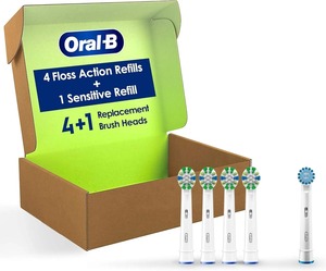 Oral-B FlossAction <b>Electric</b> <b>Toothbrush</b> Replacement Brush <b>Heads</b>, White, 4 Count + 1 Sensitive White - Product Image 1