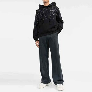 Sweat à capuche sur mesure avec strass pour hommes, streetwear surdimensionné, sweat à capuche ample en coton mélangé, épais, délavé, avec fermeture éclair, coupe carrée, vente en gros - Product Image 5